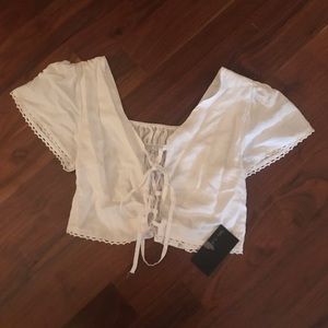 White lace up crop top